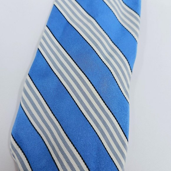 Tommy Hilfiger Tie Blue White Stripe 100% Silk USA Made Classic Work Gift Preppy - Picture 4 of 11
